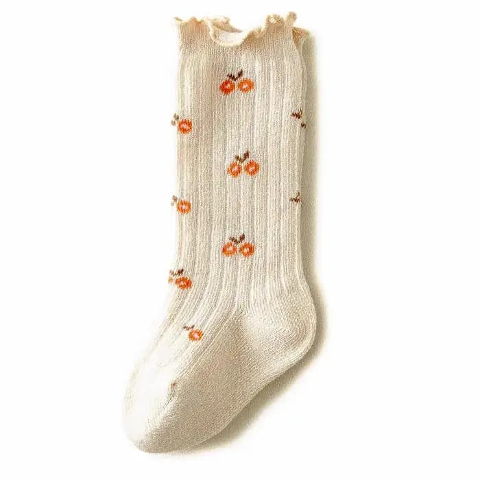 Chaussettes hautes à volants en coton doux pour nouveau-né fille