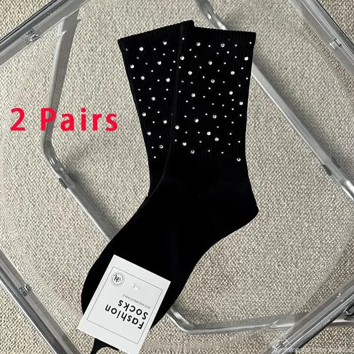 1/2/4 paires diamant brillant marée chaussettes diamant chaud luxe strass moyen Tube femmes chaussettes quatre saisons mode coton bonneterie