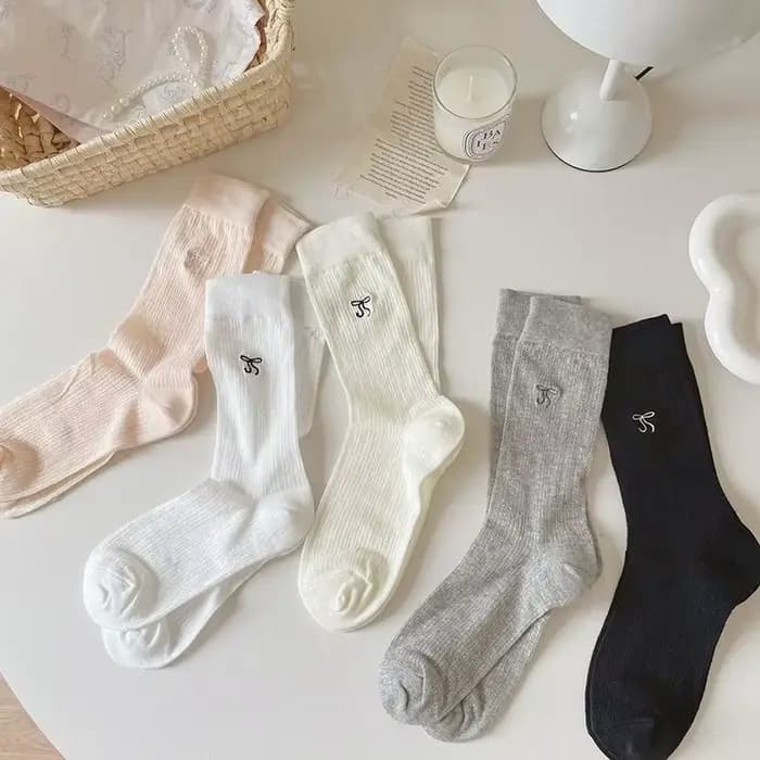 1/5 paires de chaussettes grises à nœud papillon pour femmes