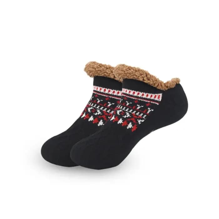 1 paire de chaussettes de sol antidérapantes chaudes d'hiver pour femmes et hommes