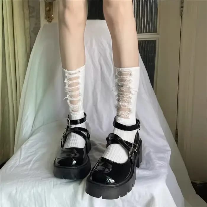Chaussettes gothiques déchirées à mi-tube pour femmes, chaussettes Y2K Hot Girl, chaussettes Punk Harajuku, chaussettes à trous cassés, accessoires vestisens