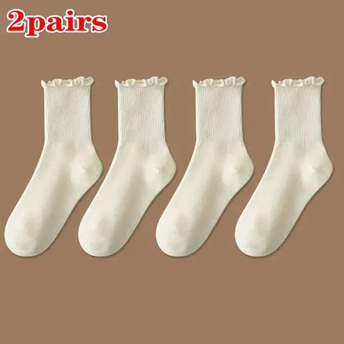 Chaussettes à volants femmes blanc noir froufrous Style Lolita jeune fille japonaise mignon Kawaii coton Harajuku