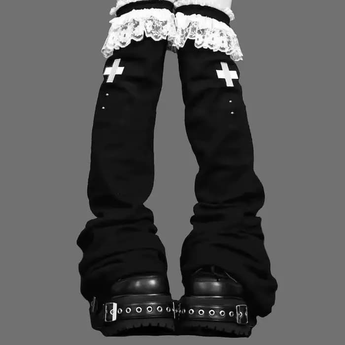 Doux Harajuku femmes Y2k fille dentelle à volants gothique Lolita sur genou haute chaussette Kawaii