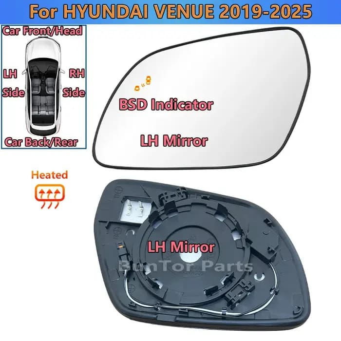 Rétroviseur extérieur chauffant gauche ou droit avec BSD pour Hyundai VENUE 2019-2025 et iX35 2018-2020 # Pièces de rétroviseur de voiture