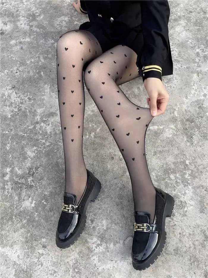Collants transparents noirs 1 pièce imprimé cœur