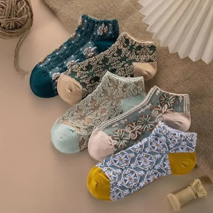 5 paires femmes Vintage mignon chaussettes ensemble femme dame Harajuku Kawaii fille florale Sport