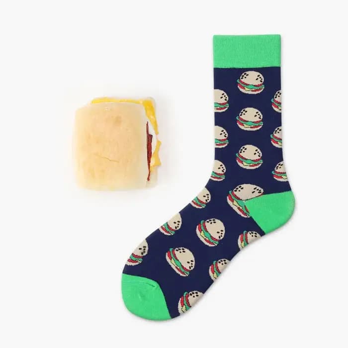 Harajuku chaussettes heureuses hommes drôle dessin animé fruit avocat banane burger frites bière biscuit poulet frit