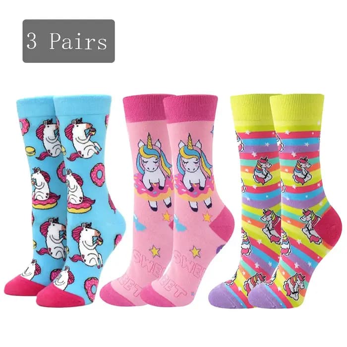 3 paires de chaussettes pour femmes de la série licorne