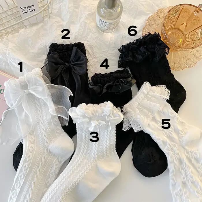 Chaussettes Lolita en dentelle avec nœud pour filles