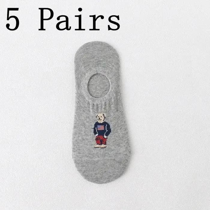 Été 5 paires 1 ensemble mode hommes dessin animé ours automne chaussettes antidérapant Transparent confortable Silicone