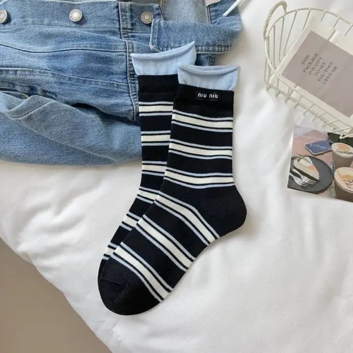Femmes chaussettes printemps été mince respirant Double côtelé coton