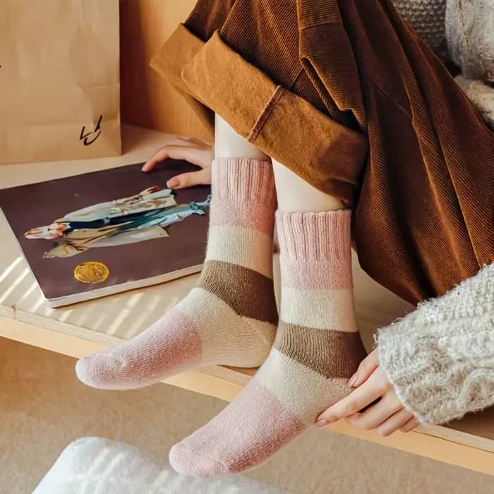 6 pièces (3 paires de couleurs mélangées) chaussettes épaisses