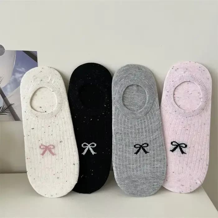 Chaussettes d'été en fil à pois fins pour femmes, avec nœud papillon, respirantes, Anti-talon, en pur coton, simples, coupe basse, invisibles, peu profondes