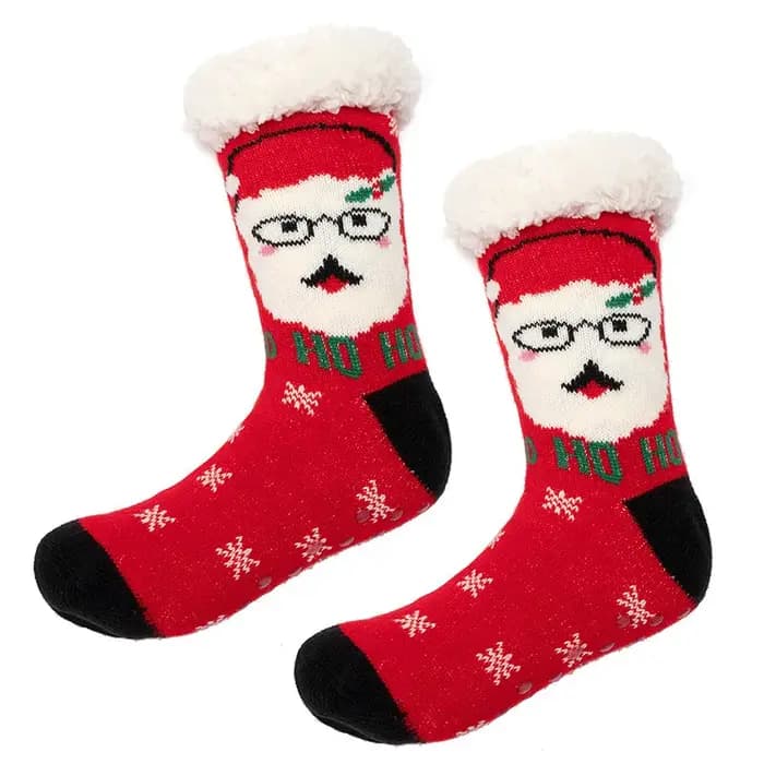 Cadeau de noël pantoufle chaussettes femmes thermique hiver chaud en peluche antidérapant dormir sol chaussette courte floue moelleux femme dessin animé