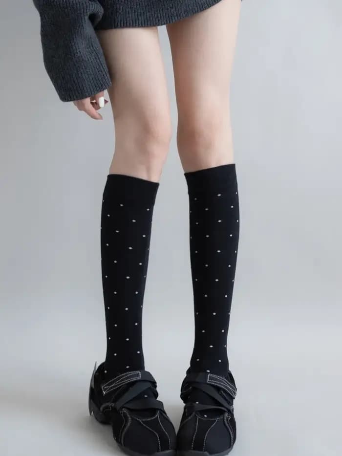 JK uniforme blanc coton chaussettes femmes Vintage mignon à pois genou-haut chaussette Compression