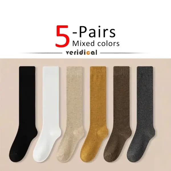 Chaussettes longues femmes bas coton biologique solide chaud cuisse haute dames filles rue mode jeune décontracté genou