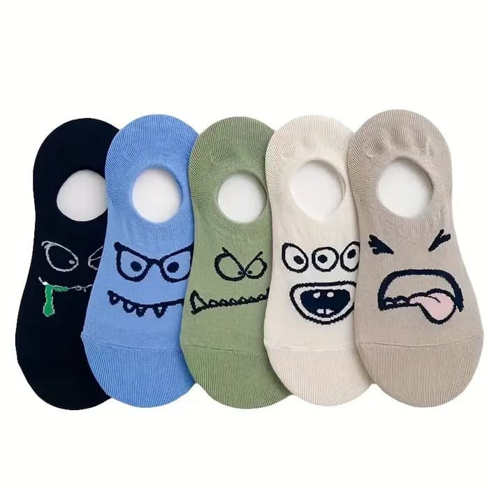 5 paires de chaussettes dessin animé expressions drôles bateau chaussettes femmes printemps et été mince invisible chaussettes mignonnes