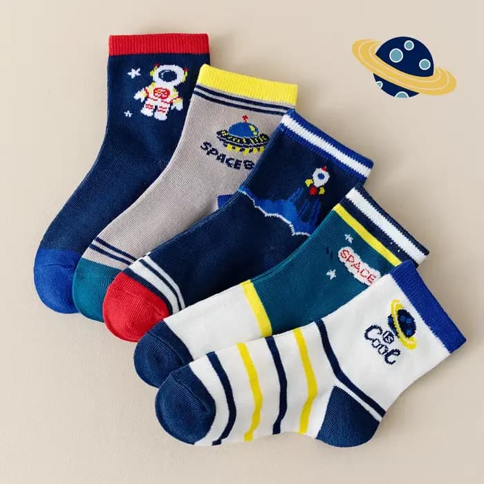 5/10 paires de chaussettes mi-mollet pour enfants, chaussettes de sport Planet, chaussettes de sol,