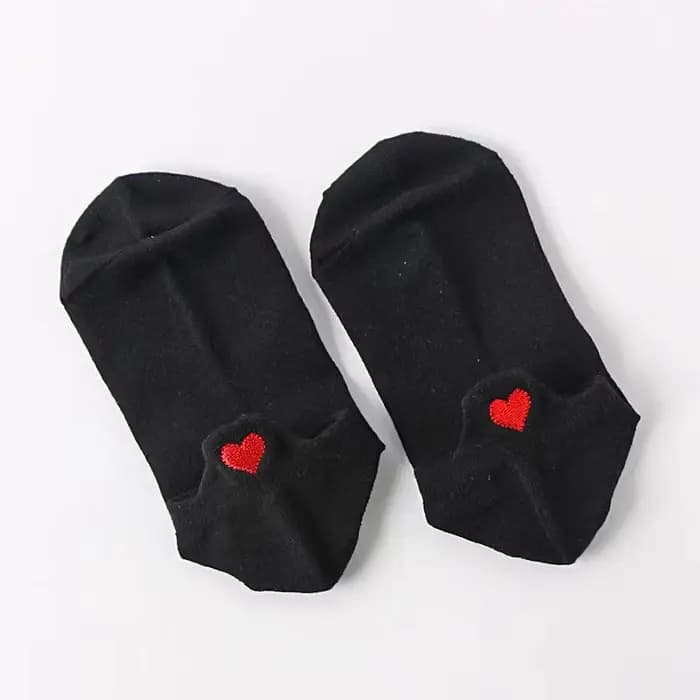 Mignon broderie amour coeur chaussettes mode drôle Sokken talon avec paillettes or soie rouge coeur