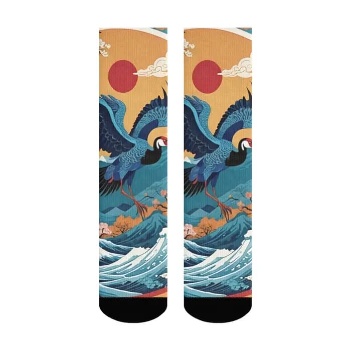 Chaussettes pour hommes rétro japonaises Ukiyo-e imprimé grue Harajuku