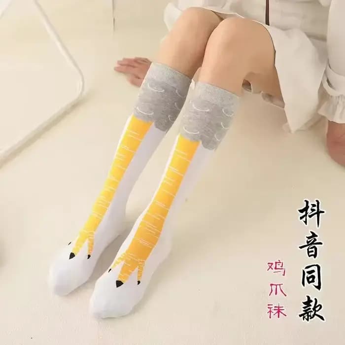 1/2/3 pièces drôle patte de poulet bas sur le genou pression jambe mince longs bas printemps automne hiver collège lycée fille chaussette