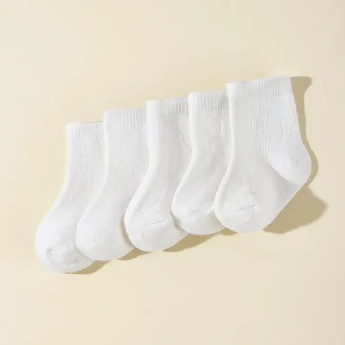 Chaussettes Blanches en Coton pour Bébé Fille et Garçon de 0 à 2 Ans, à la Mode, 5 Paires/Ensemble, 2025