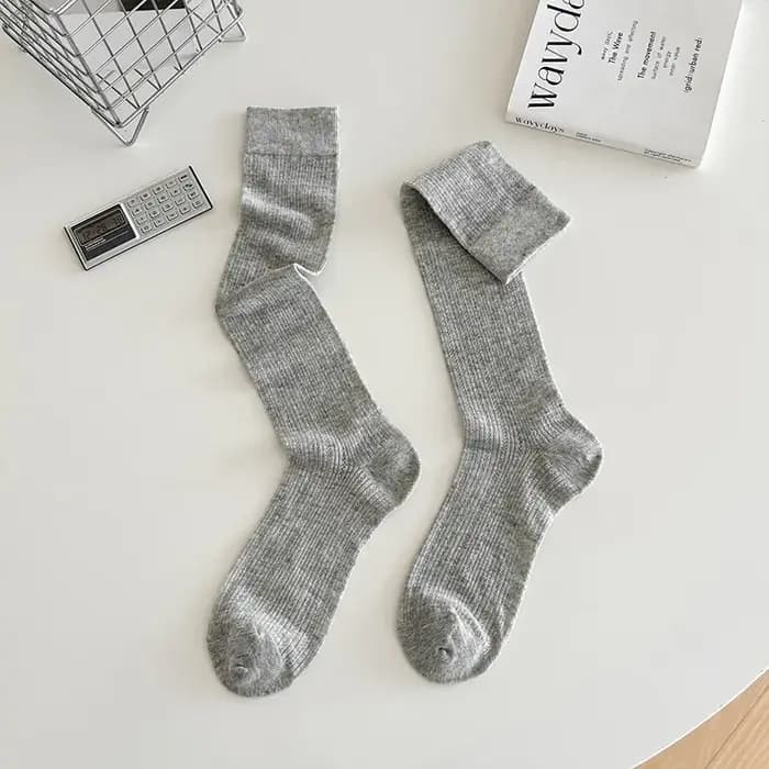Chaussettes hautes côtelées verticales pour femmes, en coton doux et extensible, couleur unie, longues, pour le quotidien, le ballet, l'école, assorties aux tenues féminines