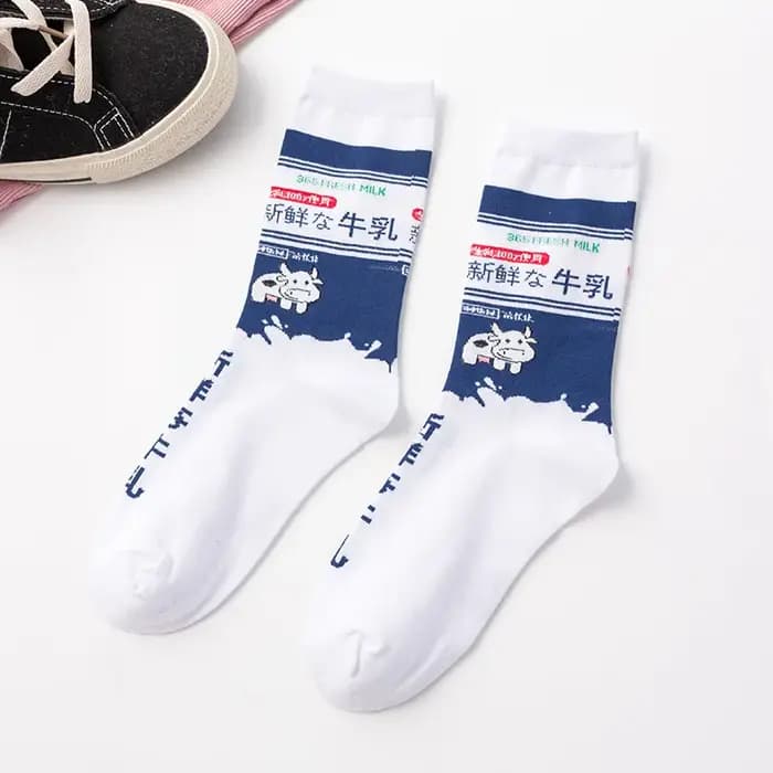 Chaussettes Kawaii en coton pour femmes, style japonais et coréen, streetwear, hip hop, dessin animé, jus, drôle, rose, 421