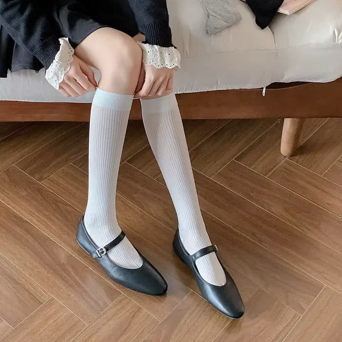Chaussettes souples à hauteur de genou pour femmes, tricotées, chaudes, amincissantes, décontractées, à bulles, pour l'école, Style Jk, chaussettes de voyage pour dames, hiver automne