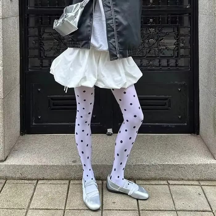 Collants vintage blancs à grands pois pour femmes