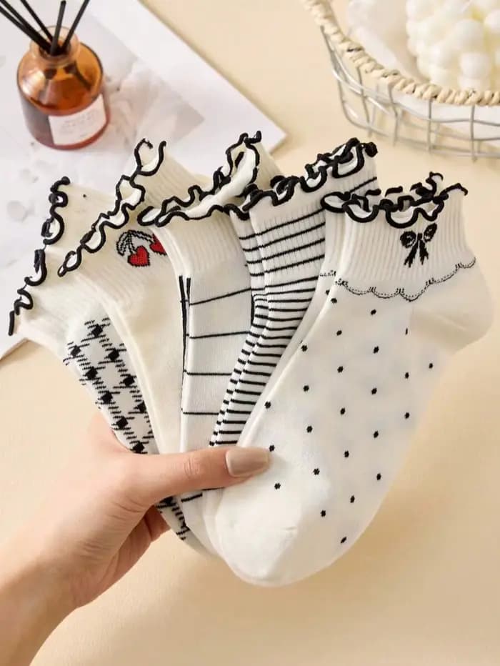 5 paires de chaussettes courtes à volants pour femmes