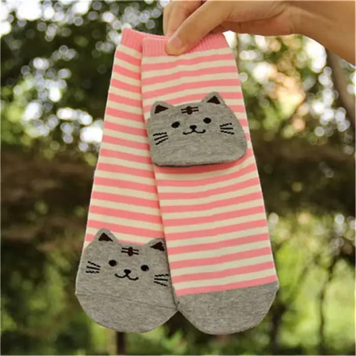 Femmes dessin animé rayé chaussettes automne hiver coloré Kawaii chat visage chaussette dames femme coton amusant