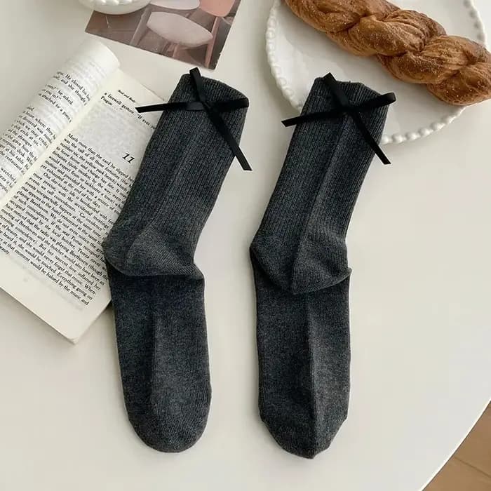 JK-Chaussettes Japonaises à Nministériels d Papillon pour Femme, Accessoire de dehors en Coton, Noir et Blanc