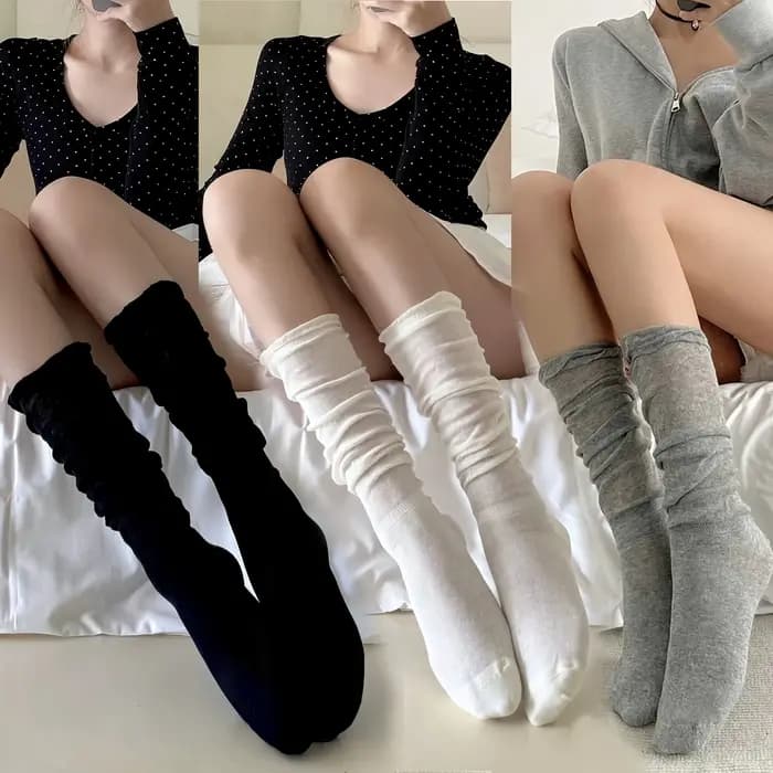3 paires de chaussettes fines jusqu'aux genoux pour femmes, design à bout bulle, style ballet respirant, chaussettes JK à usage quotidien