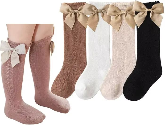 Chaussettes en coton pour bébés filles, hauteur genou, nœud papillon, fines, document solide, tout-petits, printemps, été, 0-7 ans