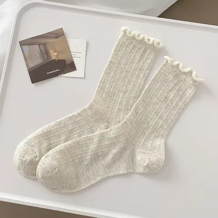 Chaussettes en maille pour femmes, nouvelle tendance, douces, coréennes, respirantes, fines, unies, Style Preppy, à volants, mignonnes et décontractées