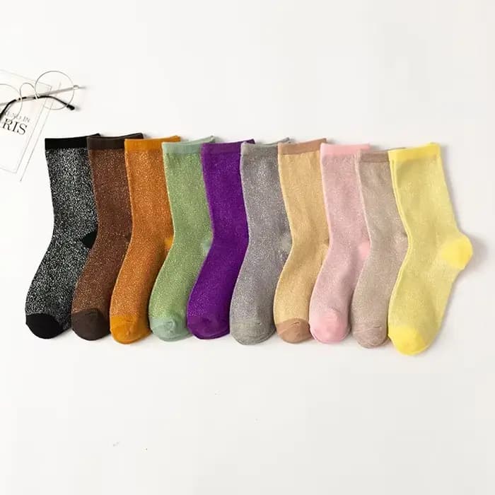 Chaussettes de style coréen pour femmes, or et argent, matériau solide, paillettes brillantes, haute élasticité, à la mode