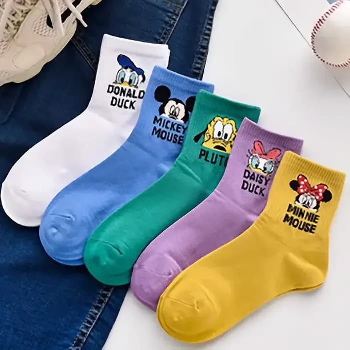 5 paires de chaussettes mignonnes à col rond en coton pour femmes