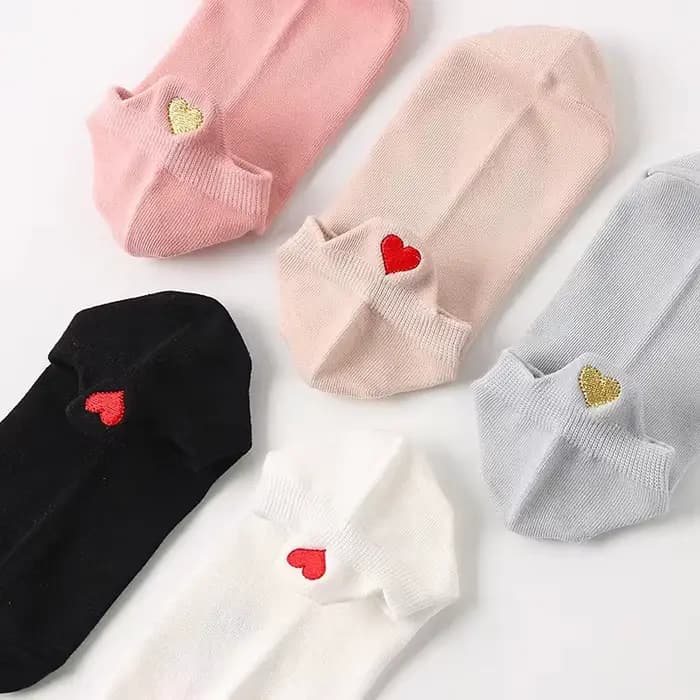Mignon broderie amour coeur chaussettes mode drôle Sokken talon avec paillettes or soie rouge