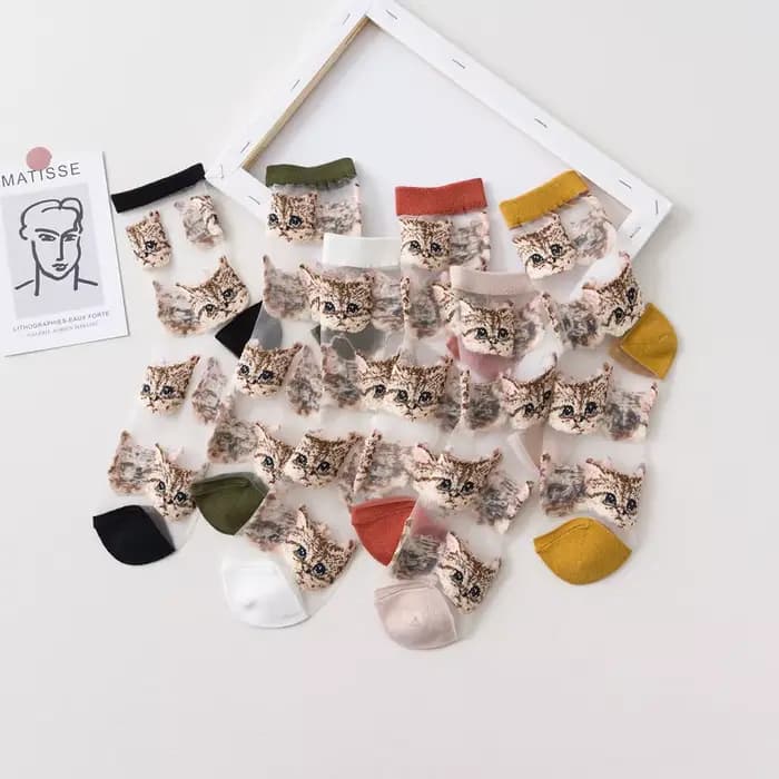 Femmes Transparent mignon chat chaussettes Kawaii dames mode japonaise coréenne