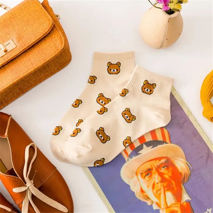 Chaussettes d'ours de dessin animé pour femmes, courtes, chaussettes de rinçage pour filles, animal, respirant, mignon, nouveau, mode, été, livraison directe