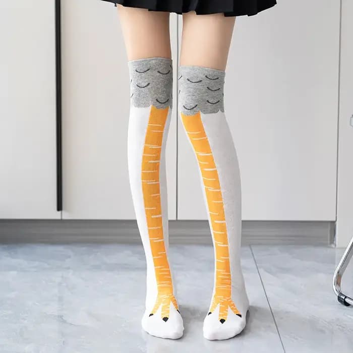 Hommes femmes drôle 3D poulet chaussettes imprimer dessin animé Cosplay haute flexibilité cuisse