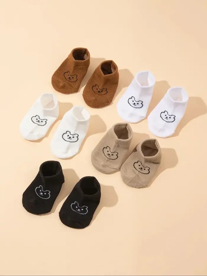 5 paires de chaussettes antidérapantes pour bébé, imprimé ours mignon, chaussettes respirantes pour tout-petits garçons et filles, chaussures pour nouveau-nés