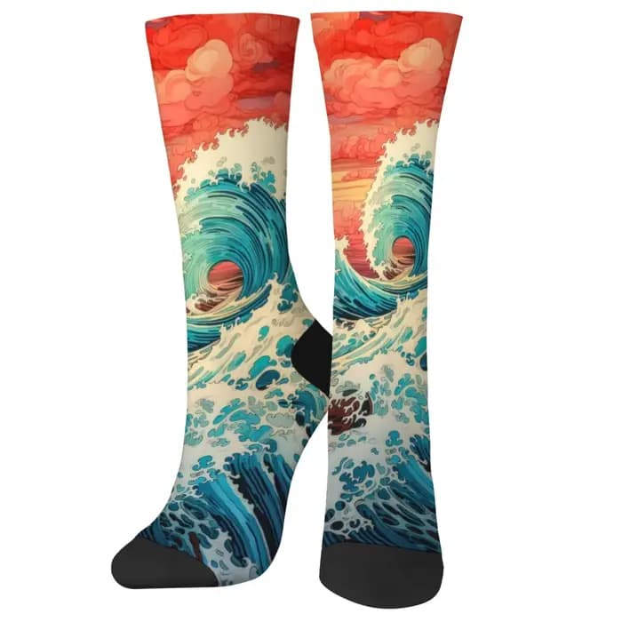 Ukiyoe Wave Art chaussettes unisexe confortable chaud antidérapant rétro mode