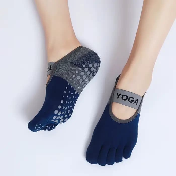 Chaussettes à bandes antidérapantes en coton pour femmes, pour exercice, Fitness, Pilates, à cinq orteils