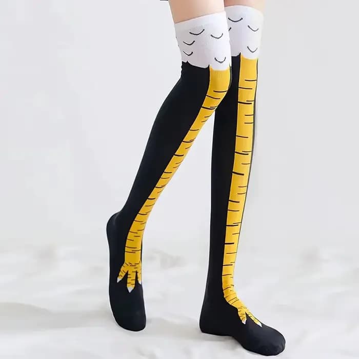 1/2/5 paires femmes genou chaussettes hautes à la mode dessin animé drôle poulet griffe chaussettes Fitness sport décontracté jambe mince Long Tube chaussettes femmes
