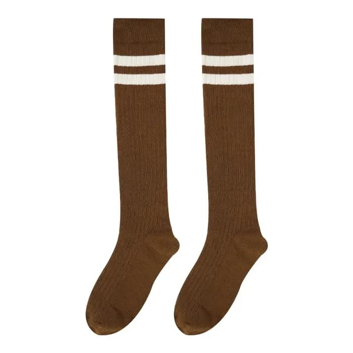 Femmes rayé coton longues chaussettes japonais JK noir blanc genou haut bas Long Tube jambe couleur unie filles