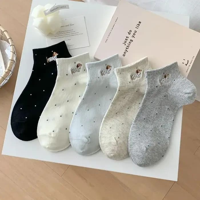 5 paires de chaussettes basses pour femmes, motif jacquard Teckel, style preppy, respirantes, fines, invisibles, printemps-été