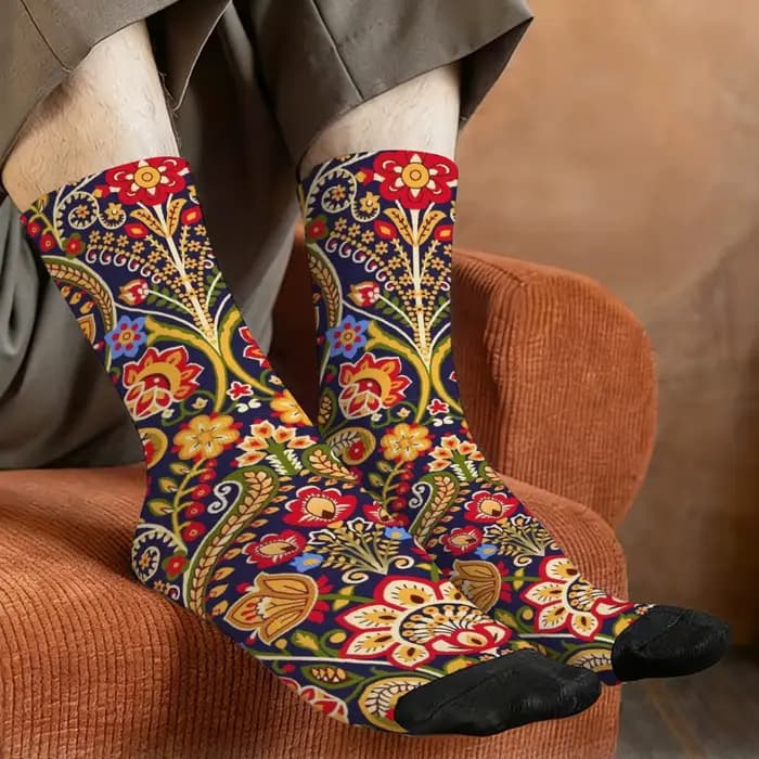 Chaussettes ethniques bohèmes vintage à motifs floraux, chaussettes décontractées à la mode pour hommes, confortables, respirantes, antidérapantes, pour le cyclisme en plein air, les sports