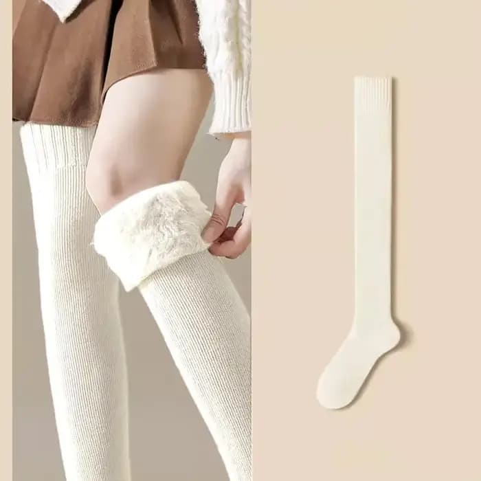 Chaussettes hautes en cachemire pour femmes, doublure pelucheuse, bonneterie d'hiver confortable, couvre-jambes, chaussettes au-dessus du genou, bas chauds et épais, best-seller